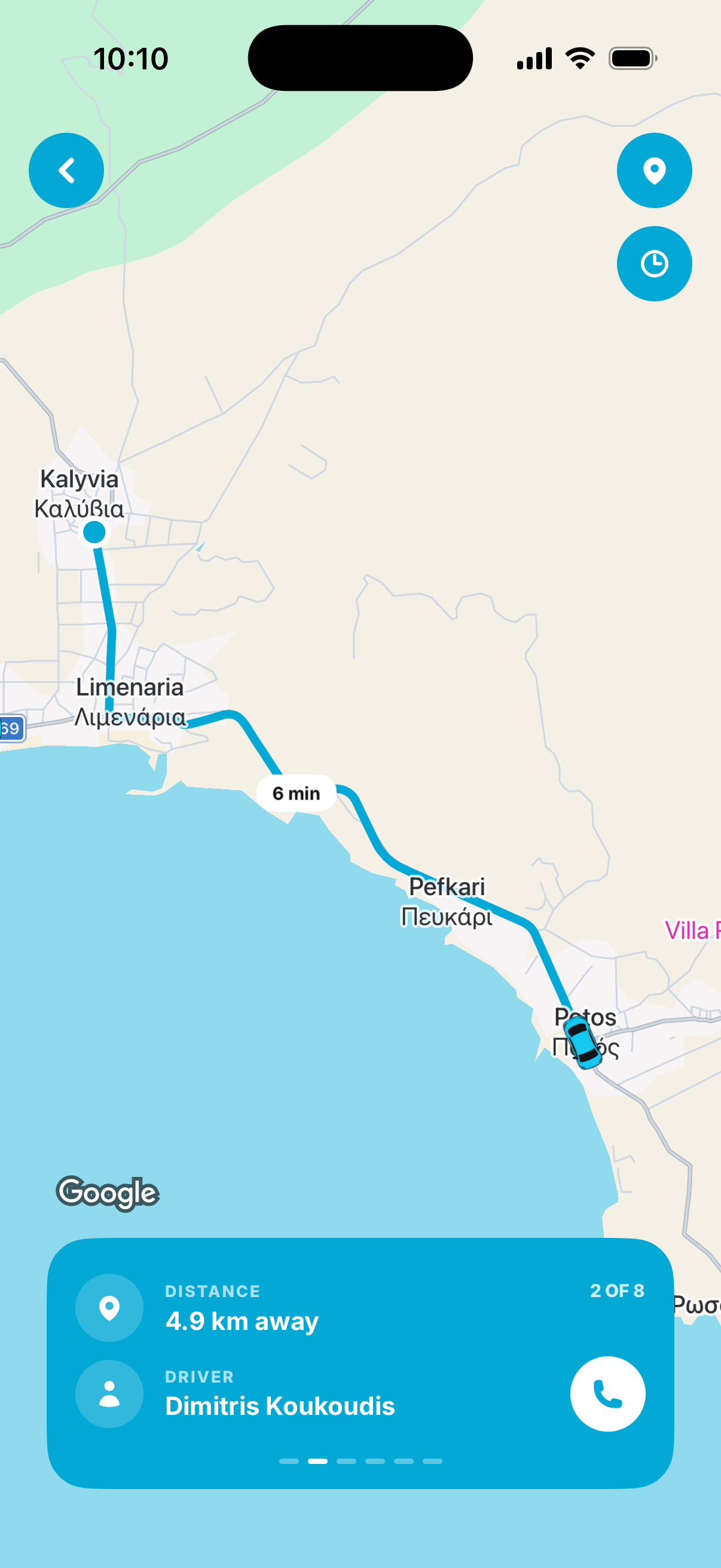 GoFast app showing the route and distance to the nearest driver